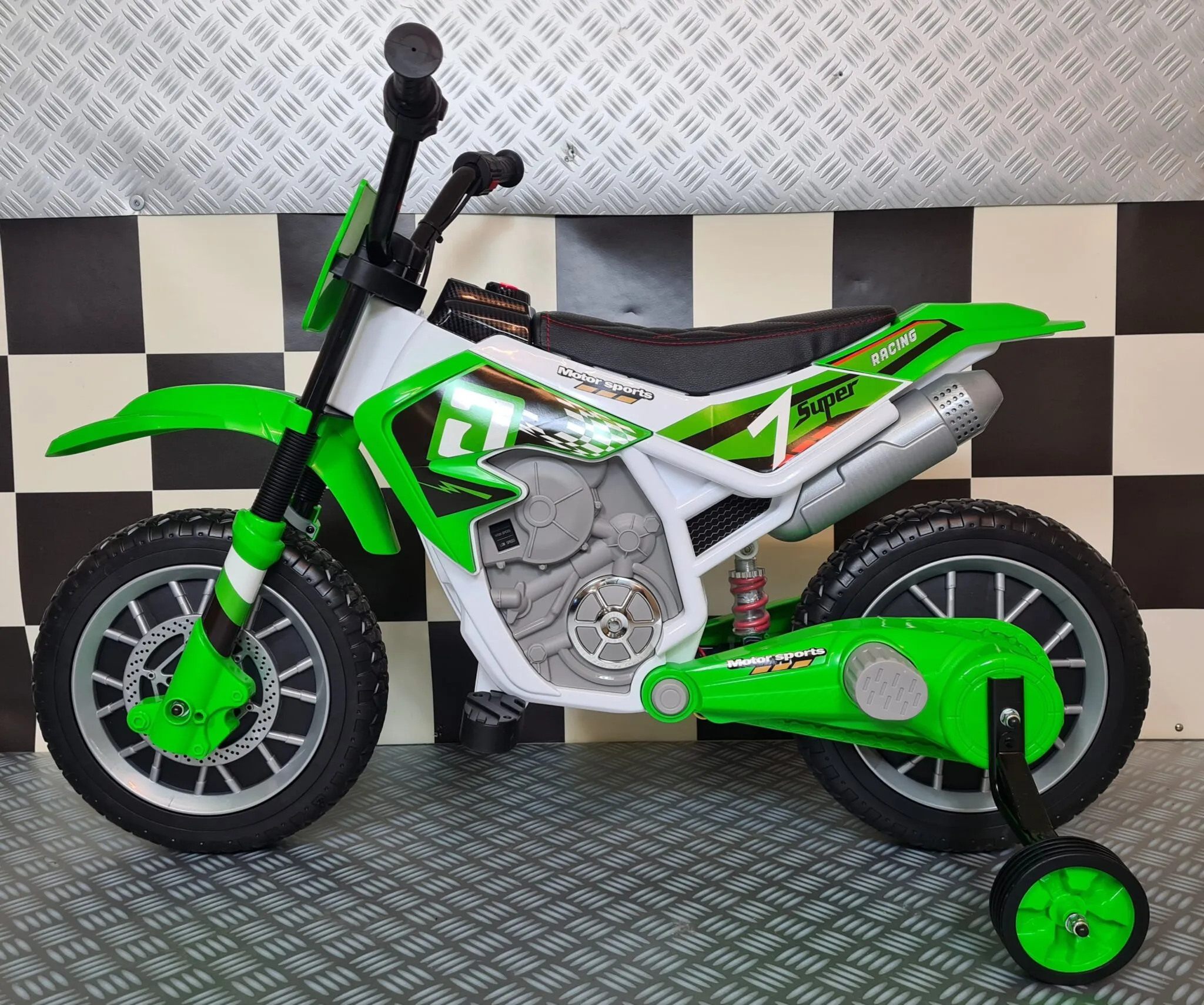 VENTA MOTOCROSS 12V PARA NIÑOS, VERDE , RUEDAS GOMA, ASIENTO POLIPIEL -KI4-c4k022